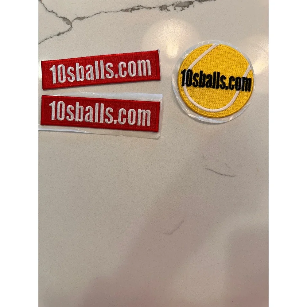 10sballs.com Tennis Embroidered Patches Lot of 3 Red Rectangular Yellow Round